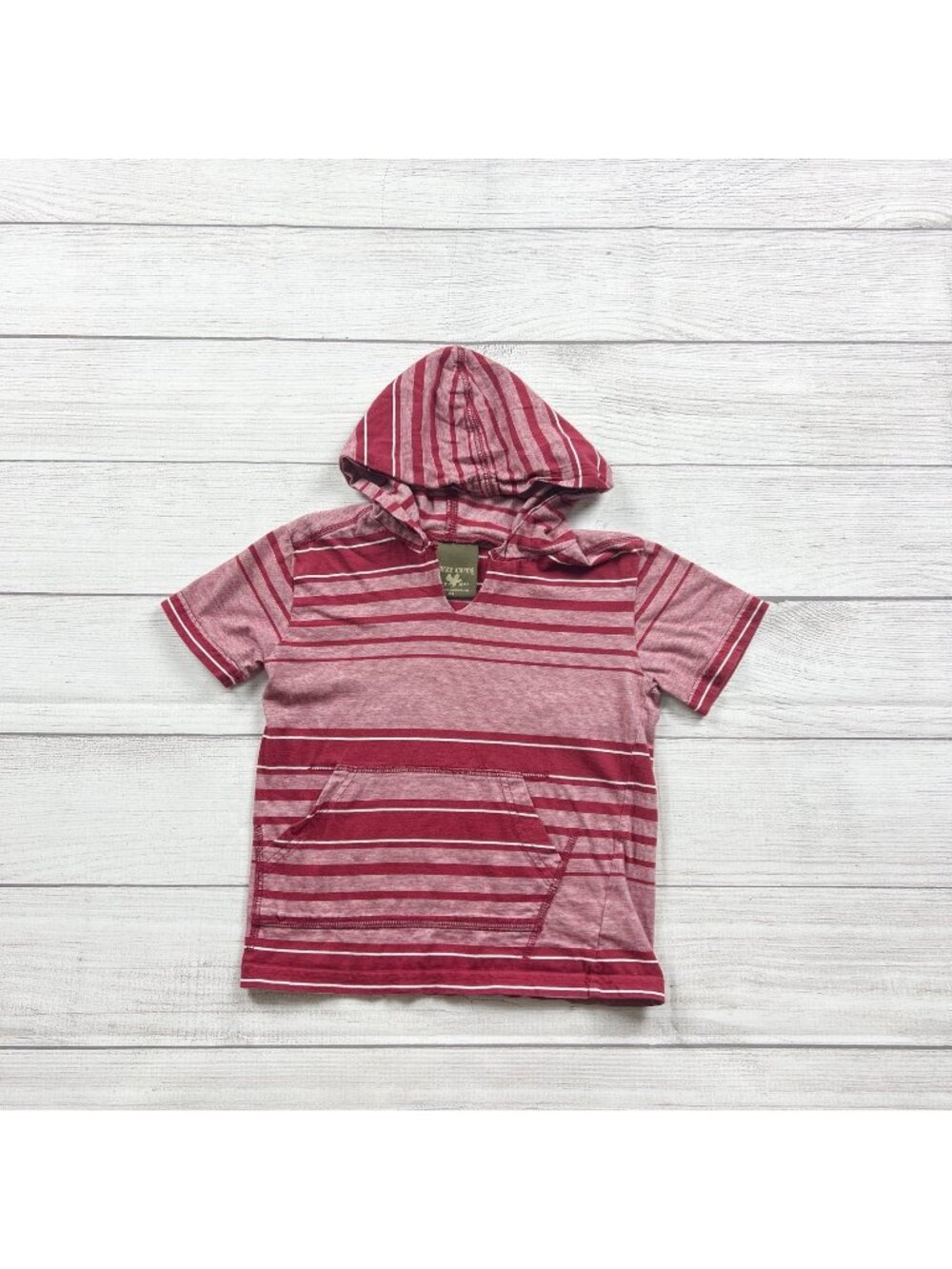 Buzz Cuts Boys Red Striped Short Sleeve Hoodie Soft Cotton Top 5-6